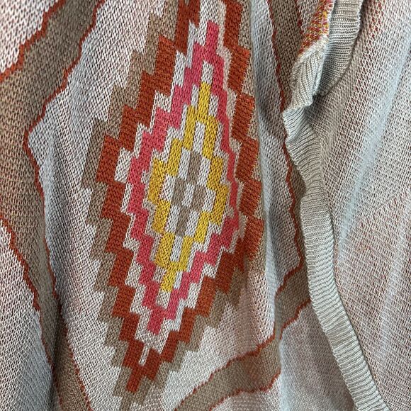 Long Cardigan M Tan Red Orange Aztec Southwestern Open Artsy Earthy Cowgirl - Picture 8 of 13